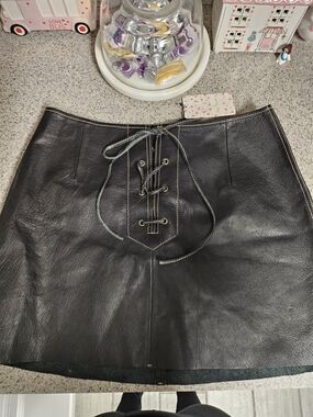 Free People Black Faux Leather Lace-Up Mini Skirt